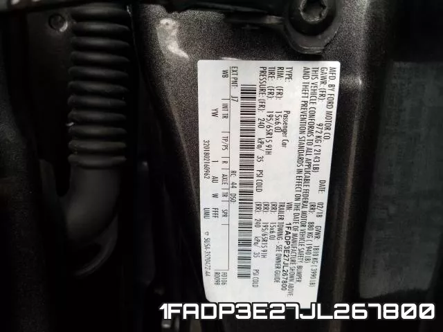 1FADP3E27JL267800 фото 2