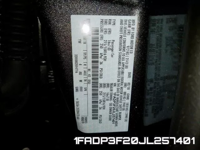 1FADP3F20JL257401 фото 2