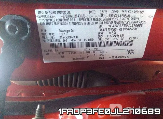 1FADP3FE0JL270689 фото 10