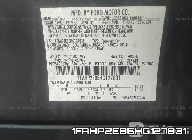 1FAHP2E85HG127831 фото 10