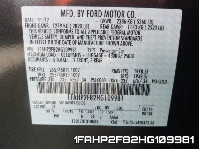 1FAHP2F82HG109981 фото 2