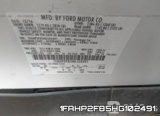 1FAHP2F85HG102491 фото 10