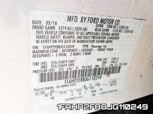 1FAHP2F88JG110249 фото 2