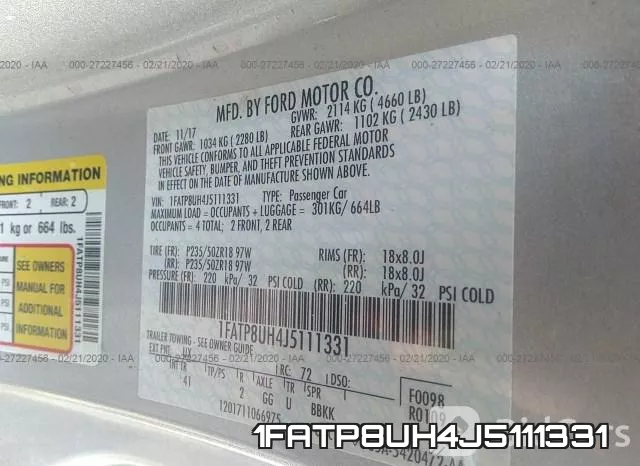 1FATP8UH4J5111331 фото 10