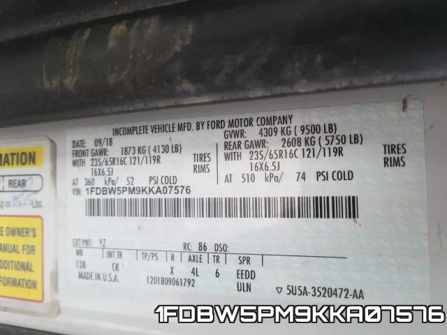 1FDBW5PM9KKA07576 фото 2