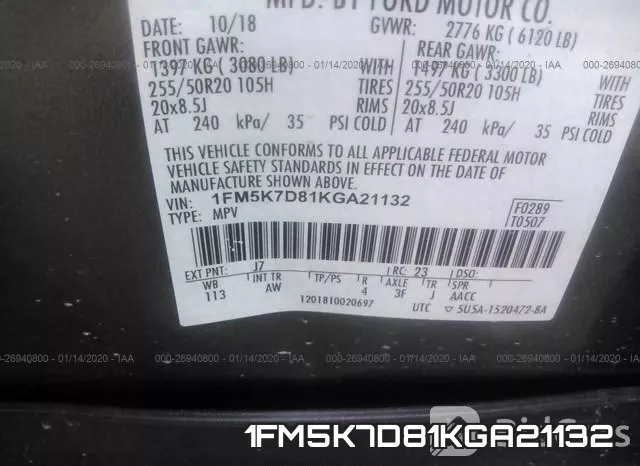 1FM5K7D81KGA21132 фото 10