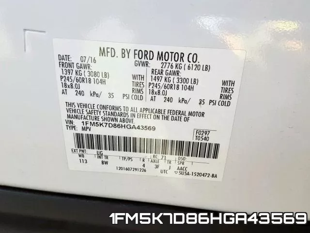 1FM5K7D86HGA43569 фото 2