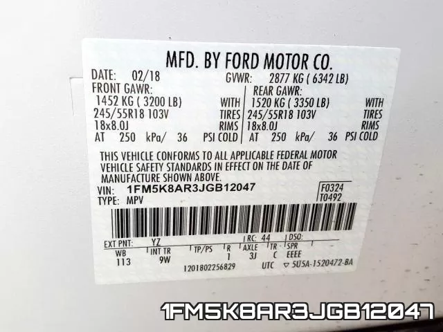 1FM5K8AR3JGB12047 фото 2