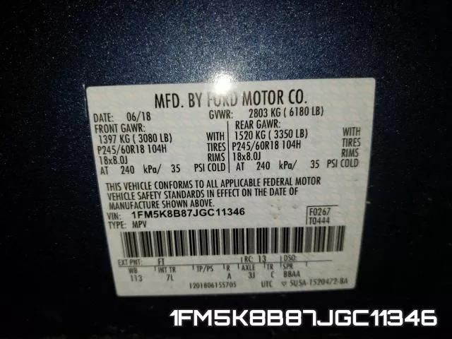 1FM5K8B87JGC11346 фото 2