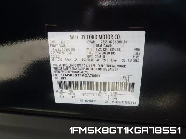 1FM5K8GT1KGA78551 фото 2
