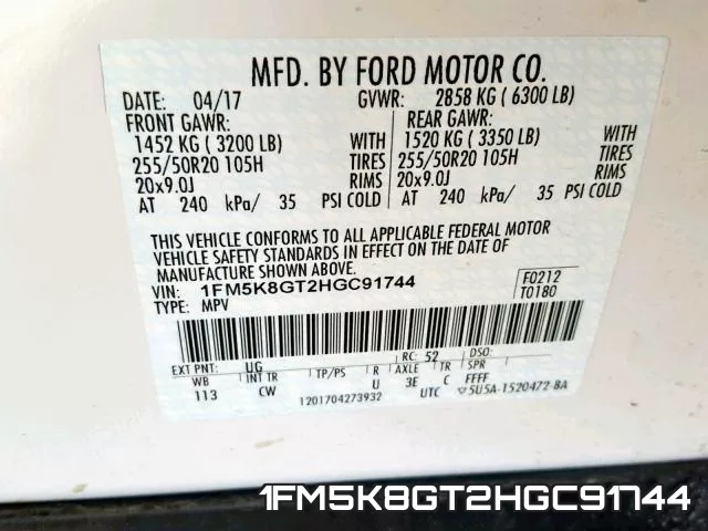 1FM5K8GT2HGC91744 фото 2