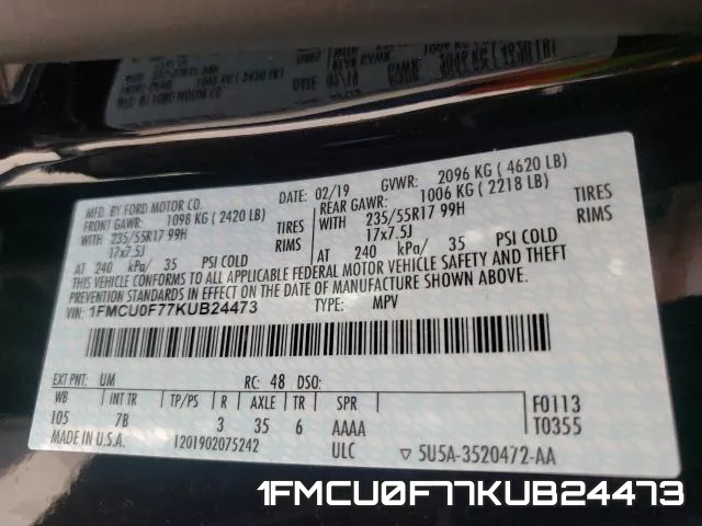1FMCU0F77KUB24473 фото 2