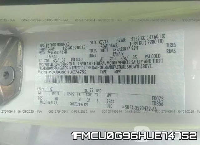 1FMCU0G96HUE74752 фото 10