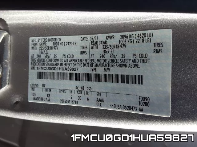 1FMCU0GD1HUA59827 фото 2