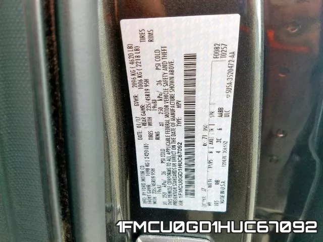1FMCU0GD1HUC67092 фото 2
