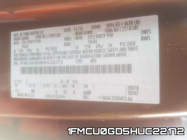 1FMCU0GD5HUC22172 фото 2