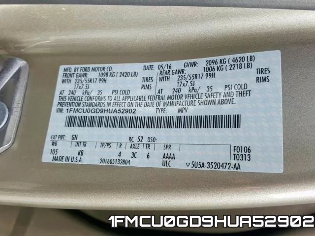 1FMCU0GD9HUA52902 фото 2