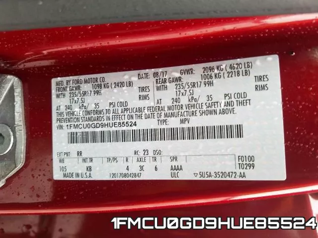 1FMCU0GD9HUE85524 фото 2