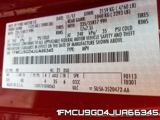 1FMCU9GD4JUA66345 фото 2