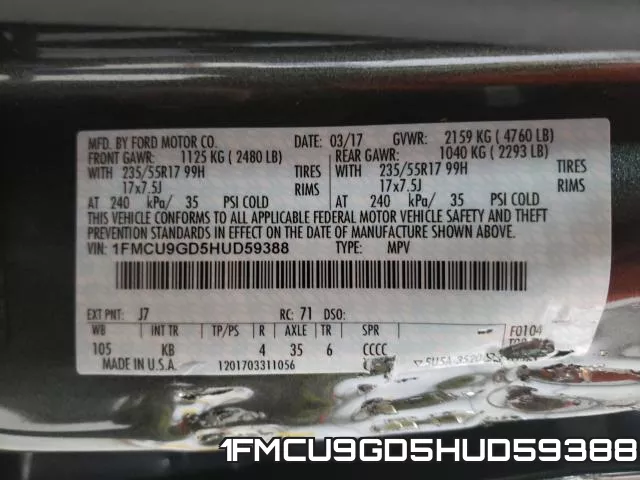 1FMCU9GD5HUD59388 фото 2