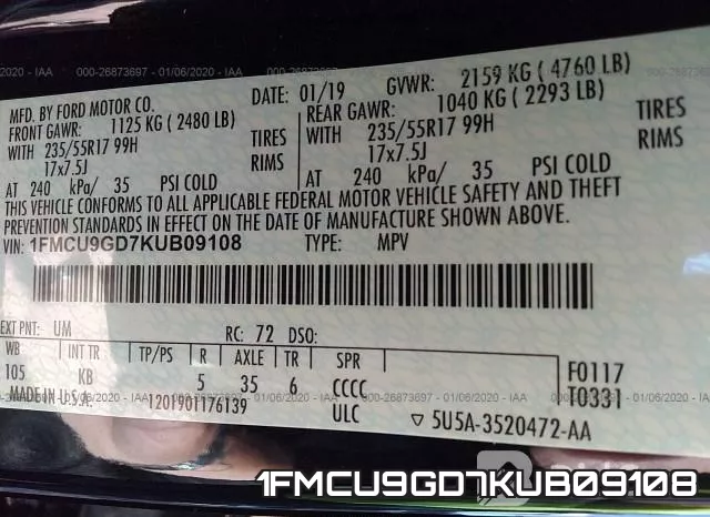 1FMCU9GD7KUB09108 фото 10