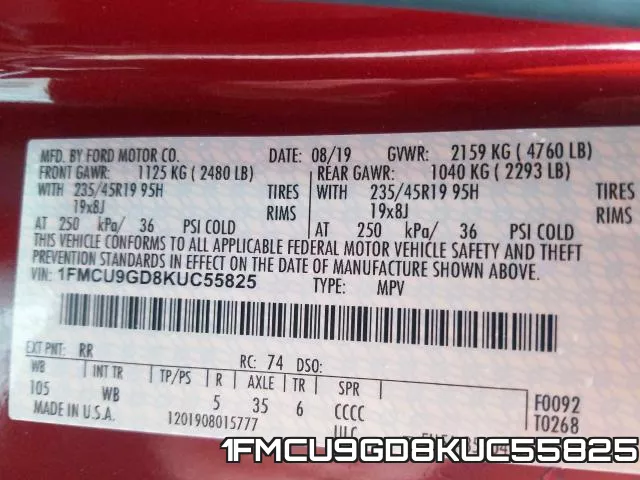1FMCU9GD8KUC55825 фото 2