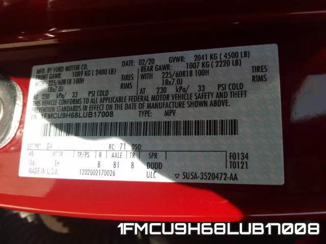 1FMCU9H68LUB17008 фото 2