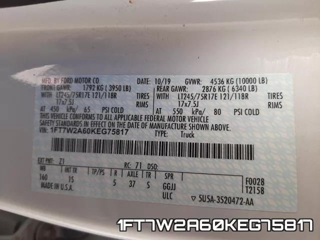 1FT7W2A60KEG75817 фото 2