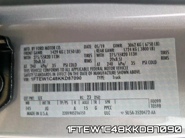 1FTEW1C48KKD87090 фото 2