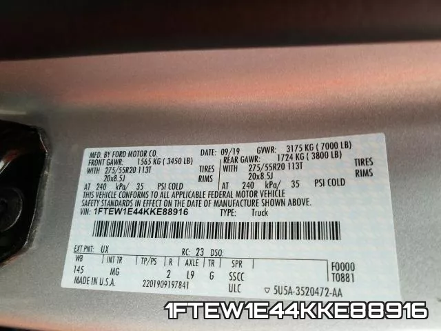 1FTEW1E44KKE88916 фото 2