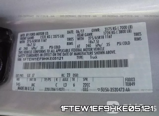 1FTEW1EF9HKE05121 фото 10
