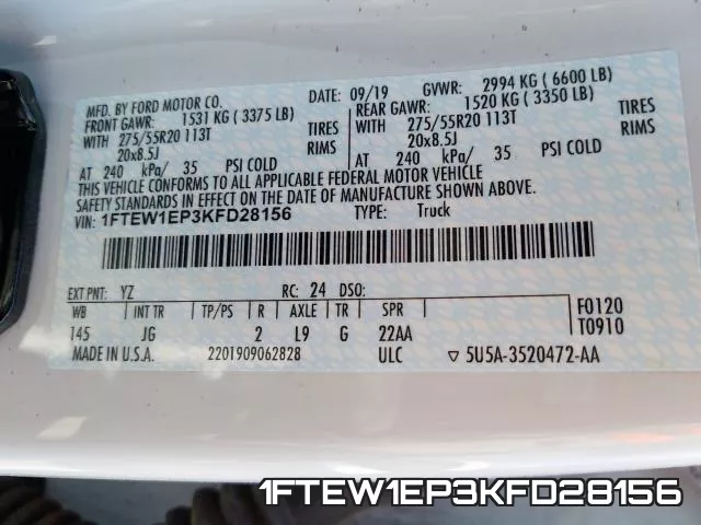 1FTEW1EP3KFD28156 фото 2