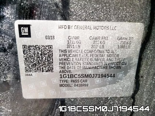 1G1BC5SM0J7194544 фото 2