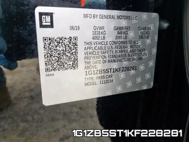 1G1ZB5ST1KF228281 фото 2