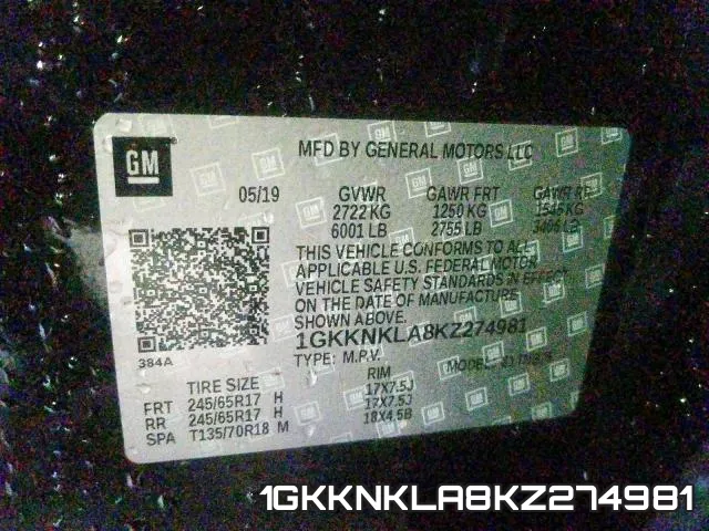 1GKKNKLA8KZ274981 фото 2