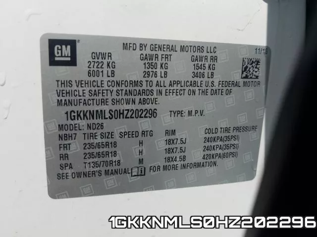 1GKKNMLS0HZ202296 фото 2