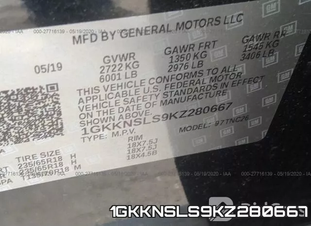 1GKKNSLS9KZ280667 фото 10