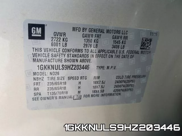 1GKKNULS9HZ203446 фото 2