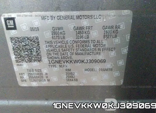 1GNEVKKW0KJ309069 фото 10