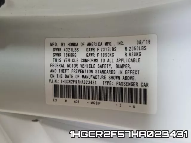 1HGCR2F57HA023431 фото 2