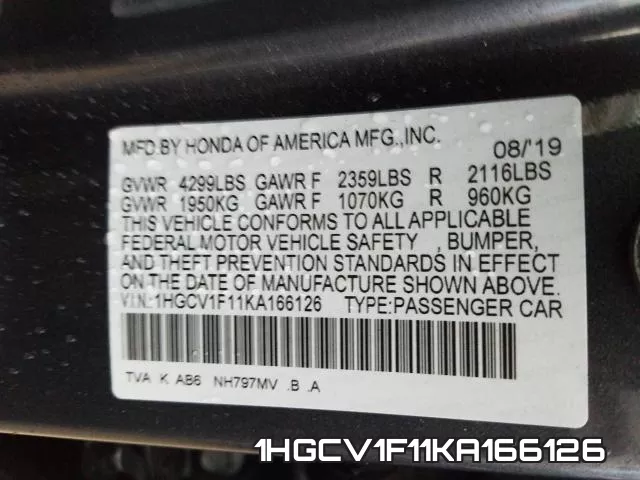 1HGCV1F11KA166126 фото 2