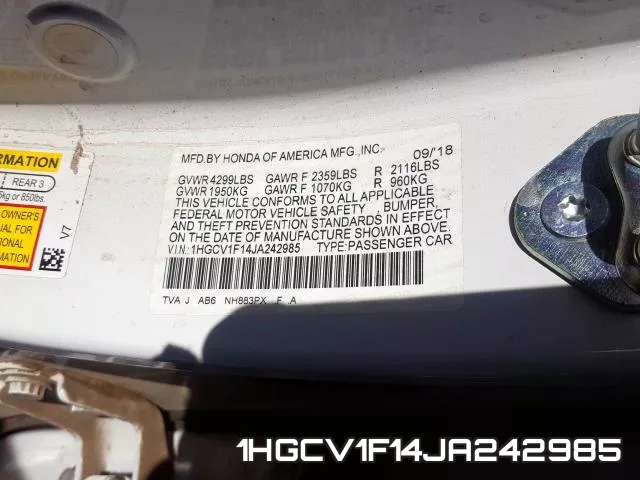 1HGCV1F14JA242985 фото 2