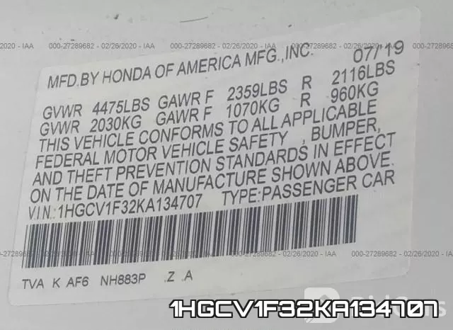 1HGCV1F32KA134707 фото 10