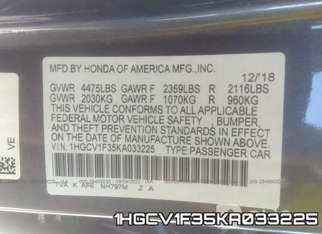 1HGCV1F35KA033225 фото 10