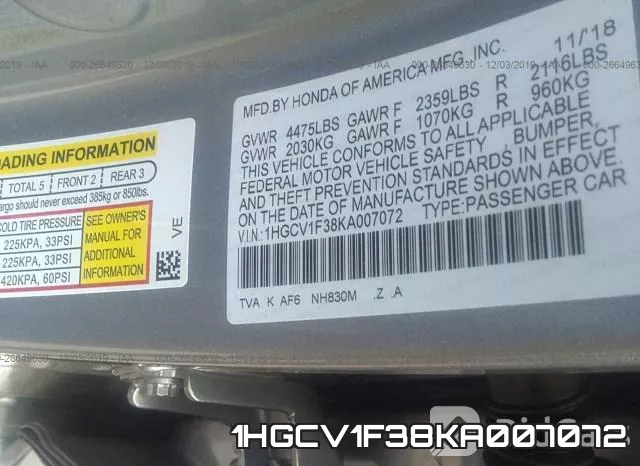 1HGCV1F38KA007072 фото 10