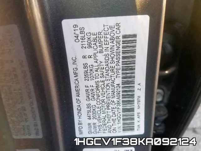 1HGCV1F38KA092124 фото 2