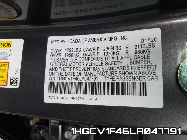 1HGCV1F46LA047791 фото 2