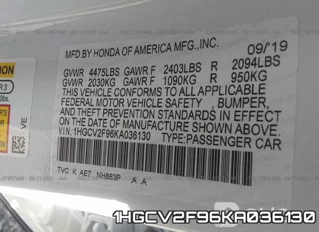 1HGCV2F96KA036130 фото 9
