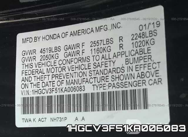 1HGCV3F51KA006083 фото 10