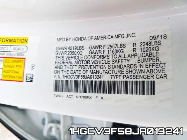 1HGCV3F58JA013241 фото 2